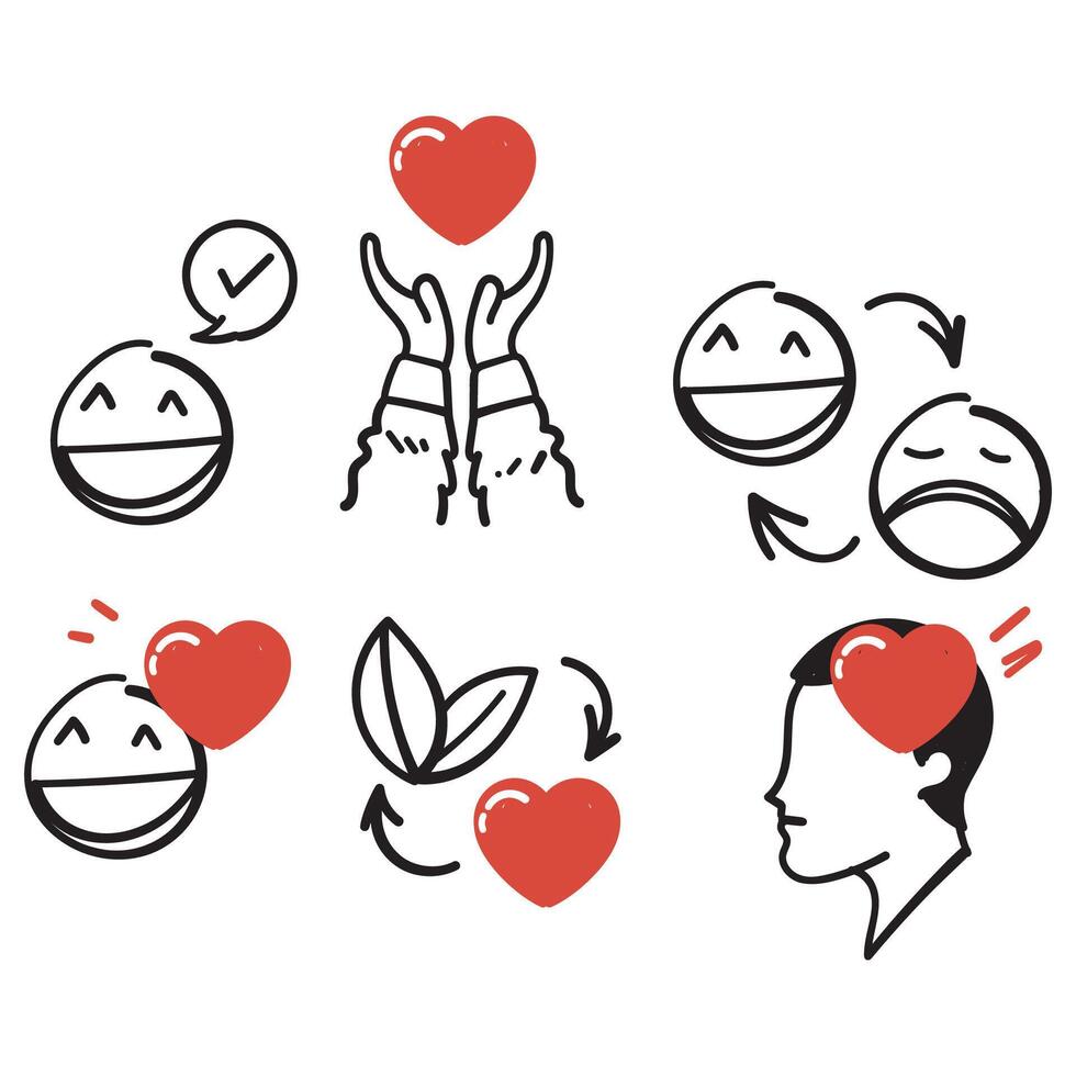 hand drawn doodle positive and love thinking icon vector