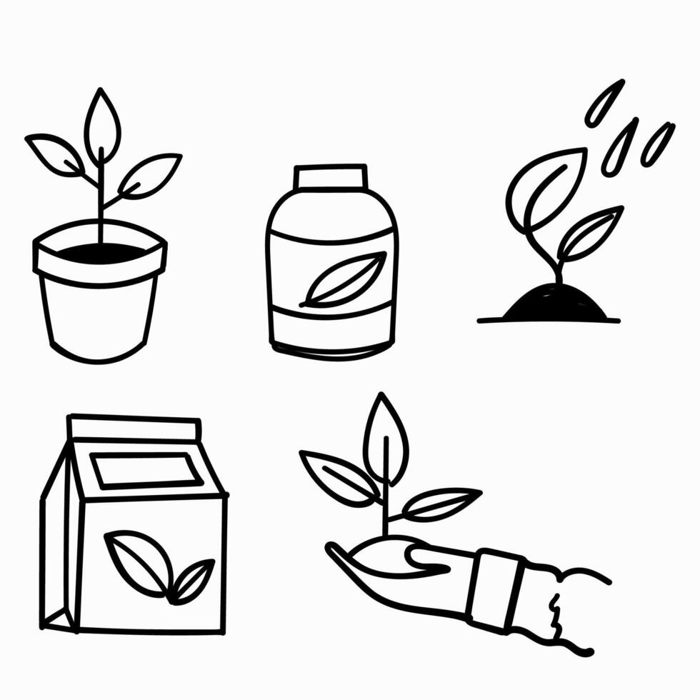 hand drawn doodle gardening related illustration vector