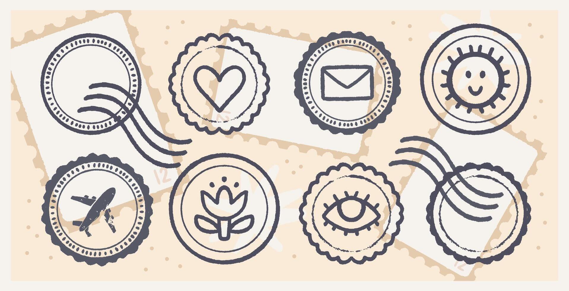 Funky Postmark Stamps Collection. Charming and Playful Scrapbook Watermark for Digital Collages vector