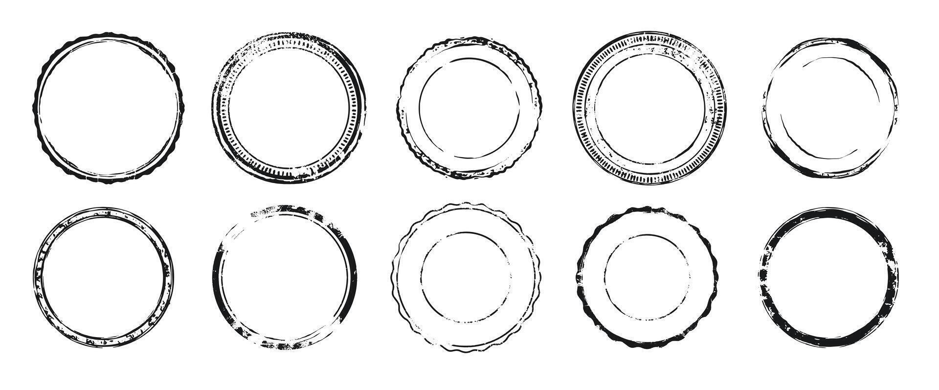 Clásico enviar oficina sello sello modelo recopilación. afligido circulo grunge marco aislado en blanco antecedentes vector