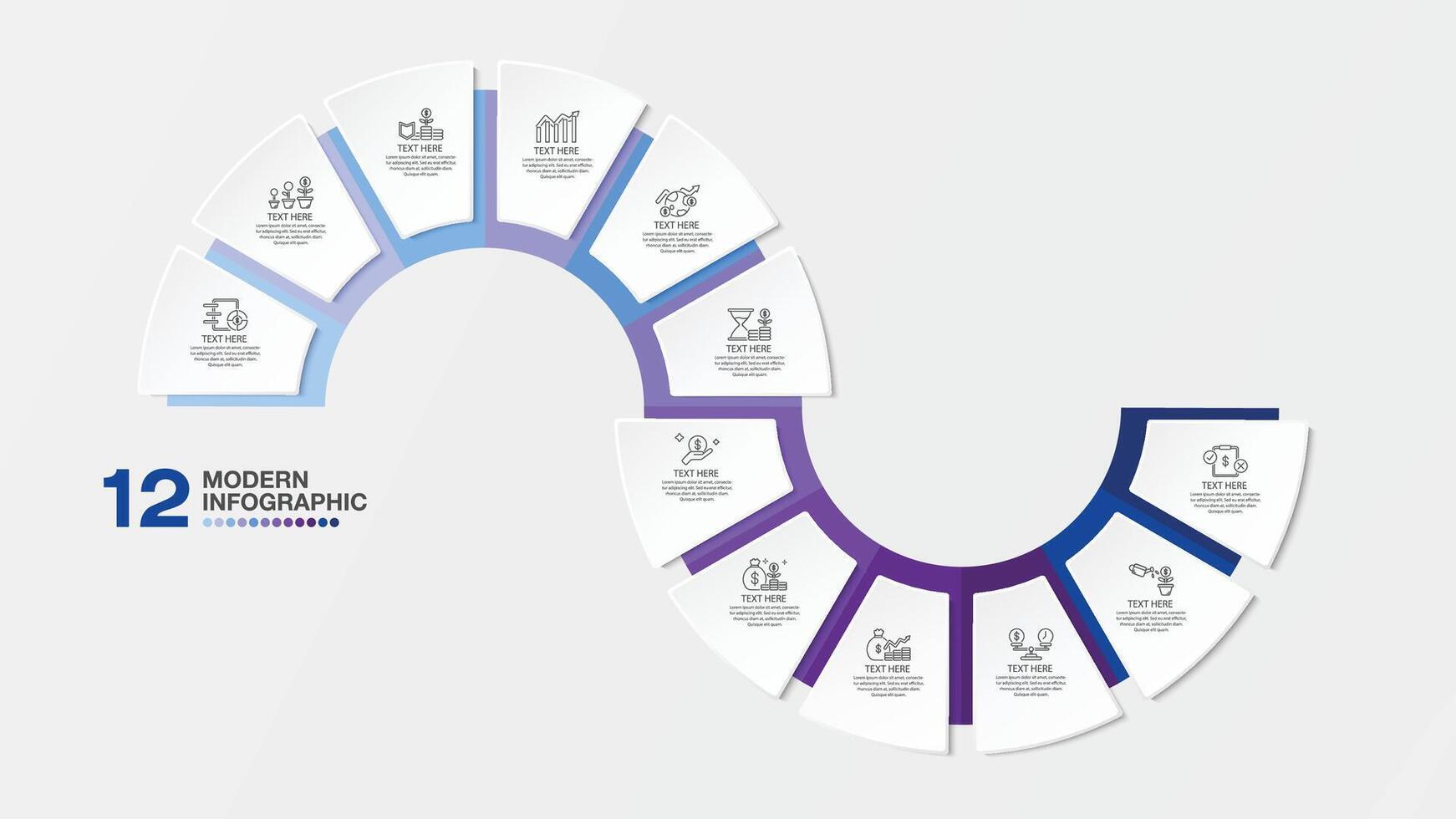 azul tono circulo infografía con 12 pasos, proceso o opciones vector