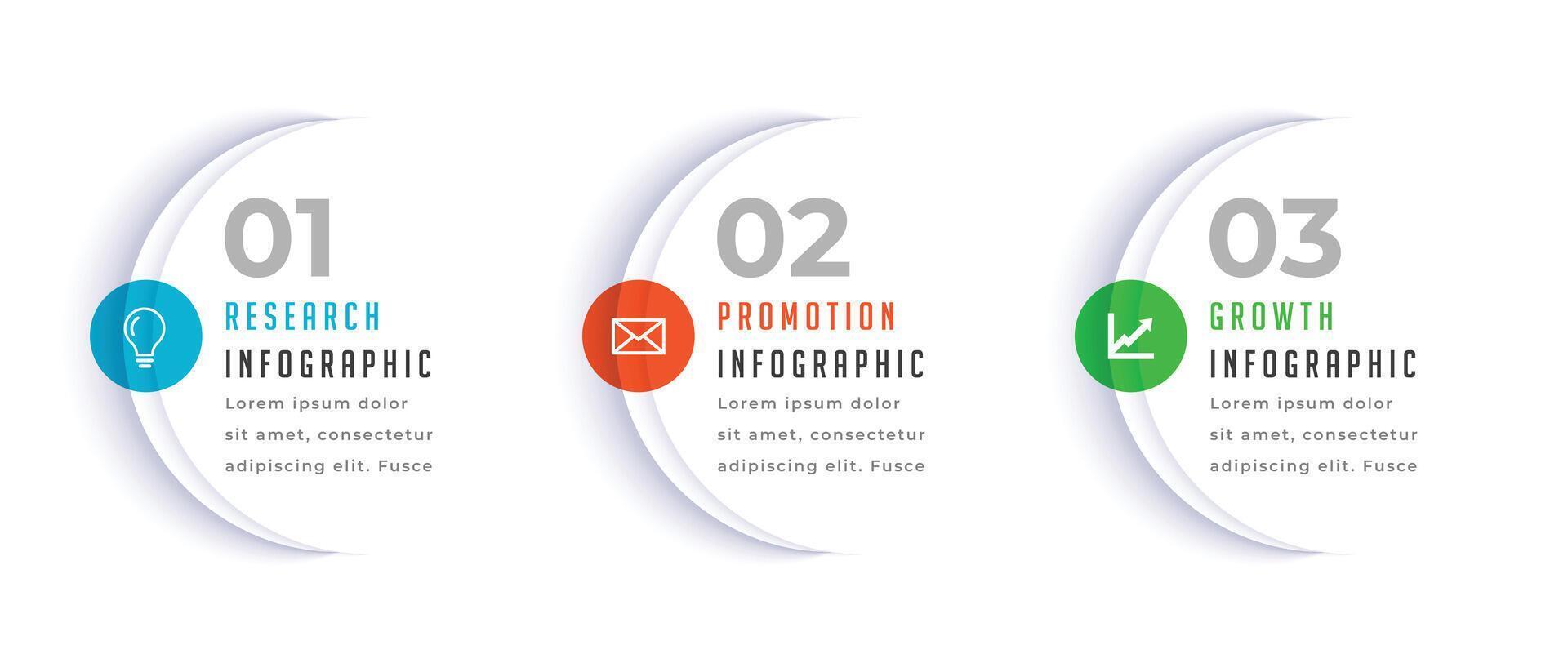 Tres pasos infografía plan bandera para datos visualización vector