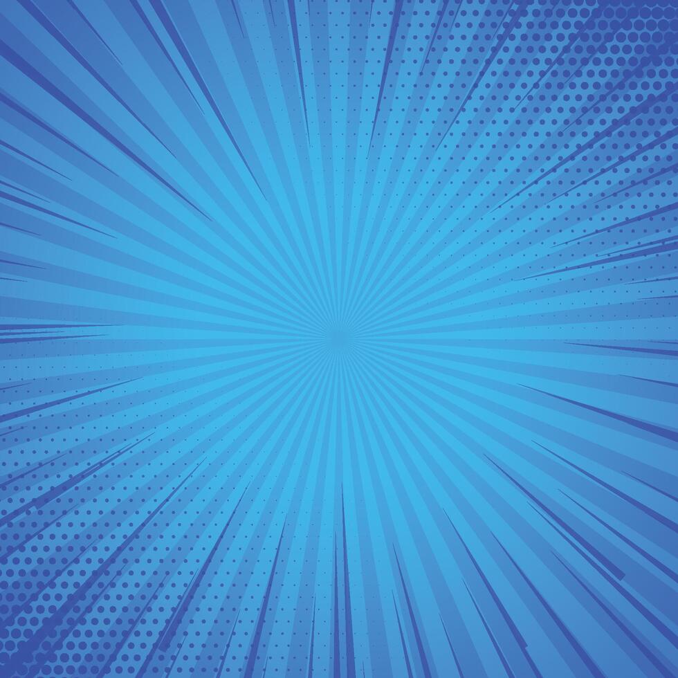 blue comic background with lines and halftone vector