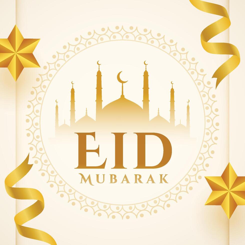 decorativo eid Mubarak religioso antecedentes con mezquita diseño vector