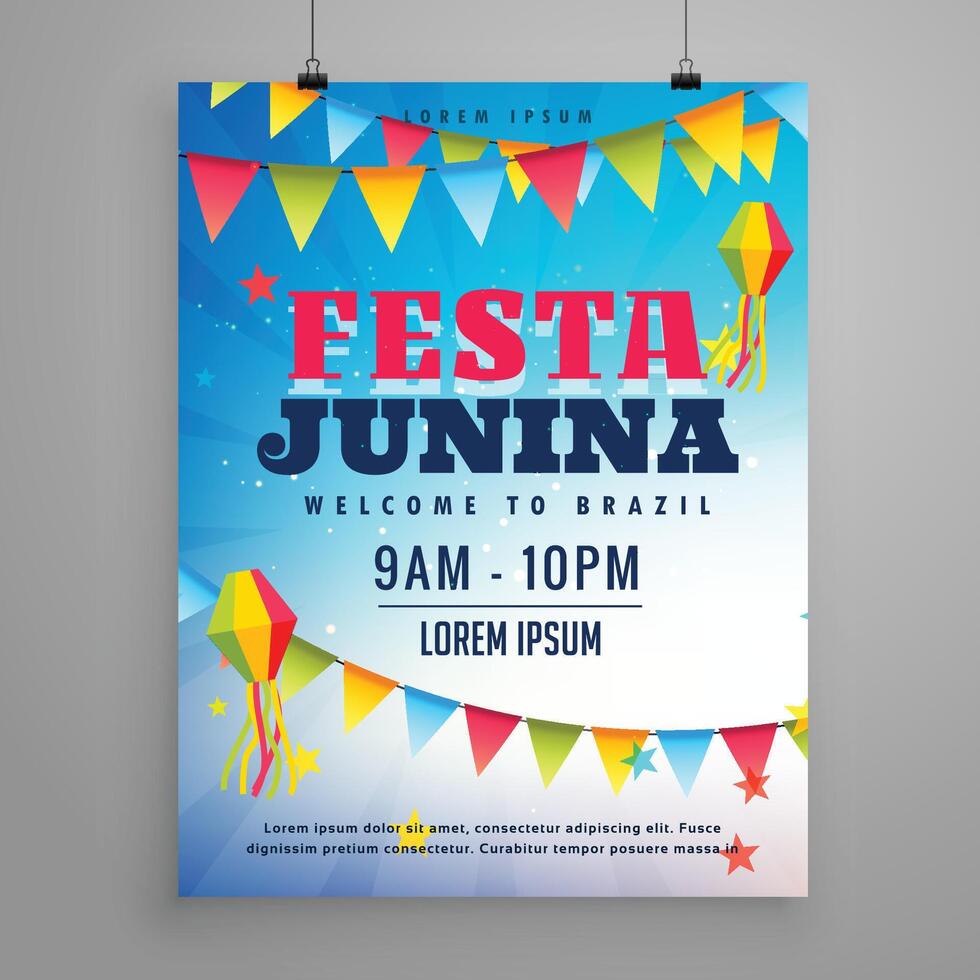 festa junina celebracion póster volantes diseño con guirnaldas decoración vector