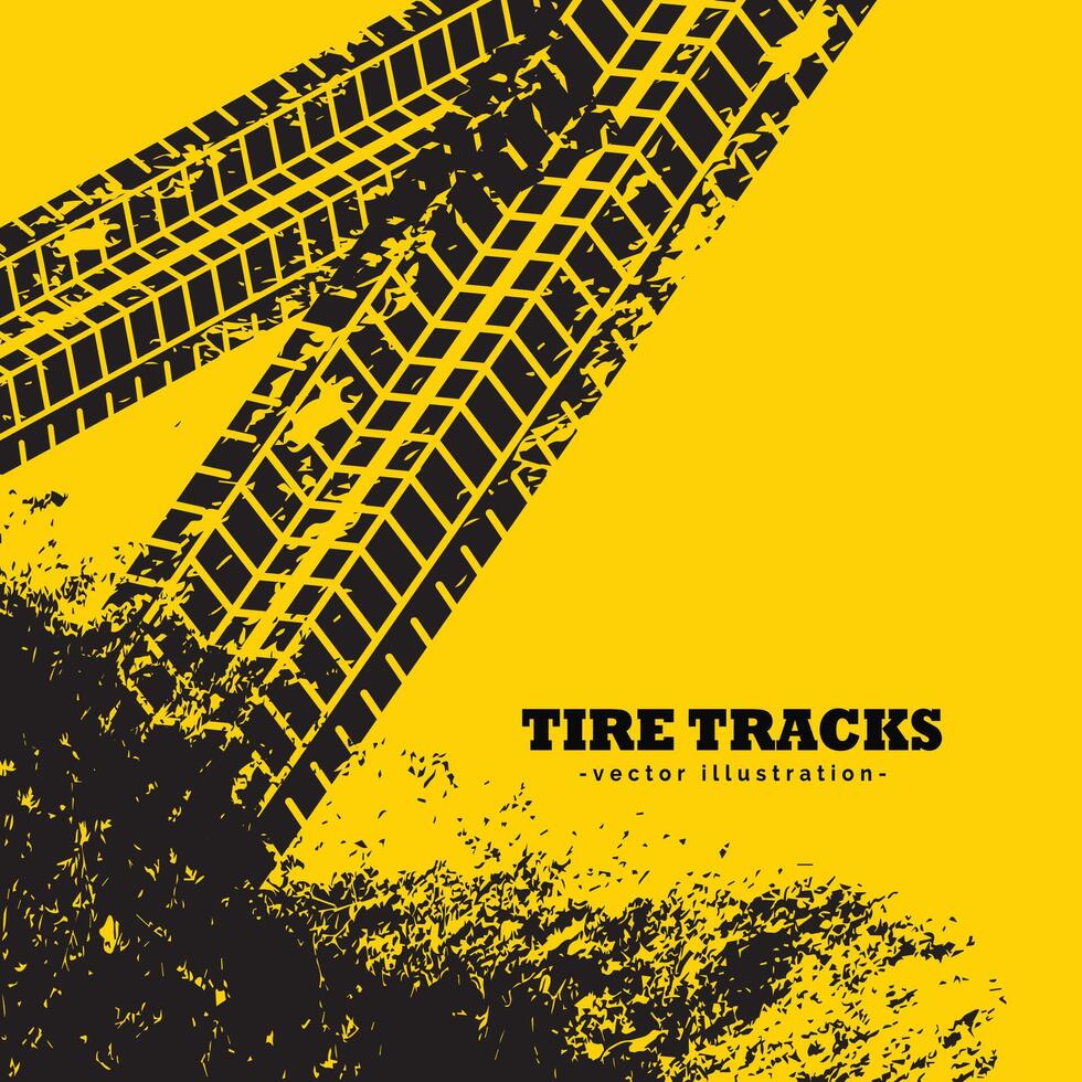 tire tracks marks on grunge yellow background vector