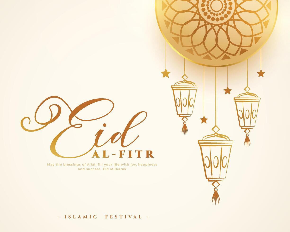 islamic festival eid al fitr greeting background with hanging lantern vector