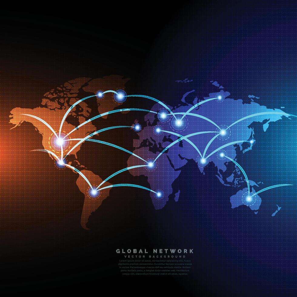 digital mundo mapa vinculado por líneas conexiones red diseño vector