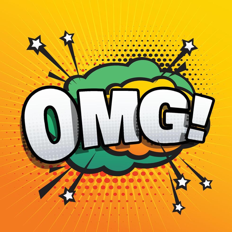 omg lettering comic text sound effect speech bubble in retro style vector