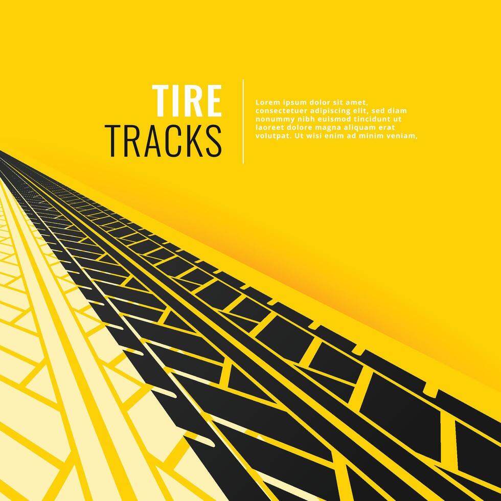 tire tracks in perspective om yellow background vector