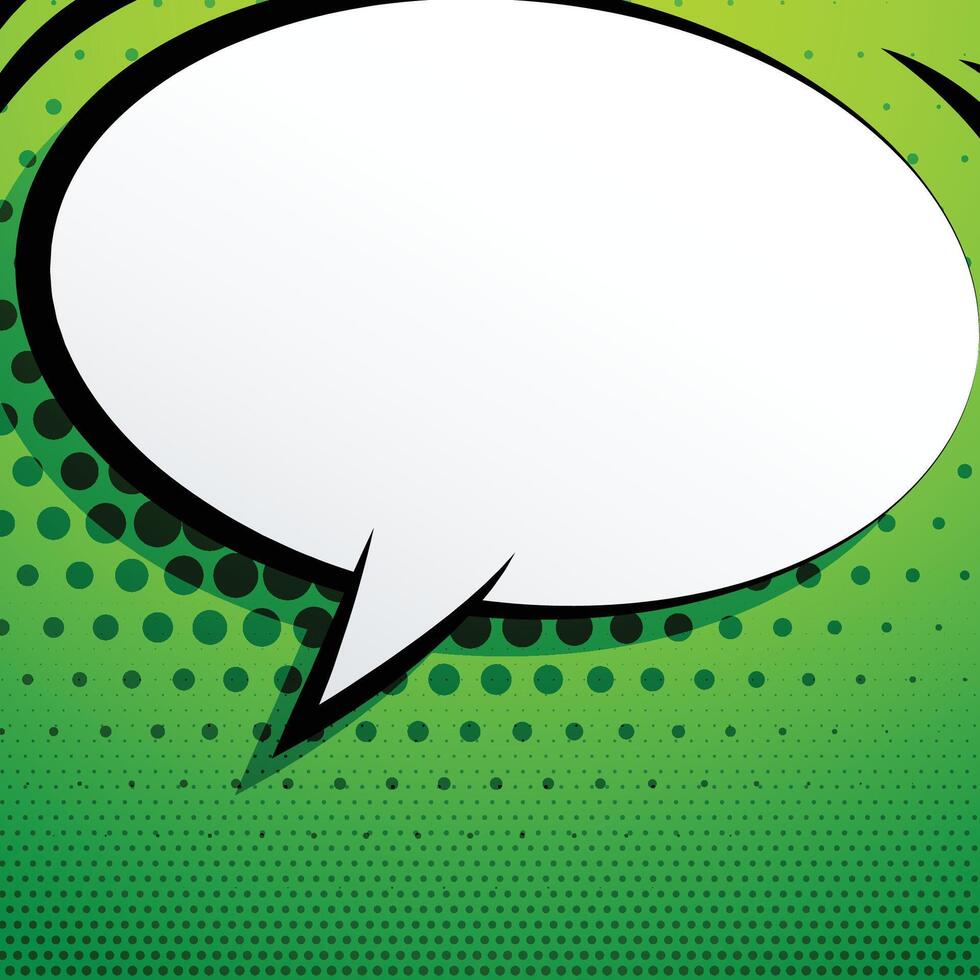 comic chat bubble on green background with halftone effect vector