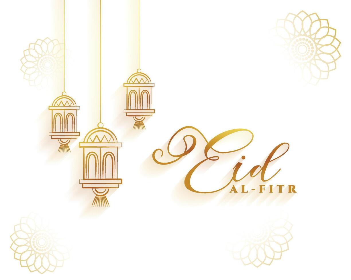 elegant eid al fitr festive background with hanging lamp vector