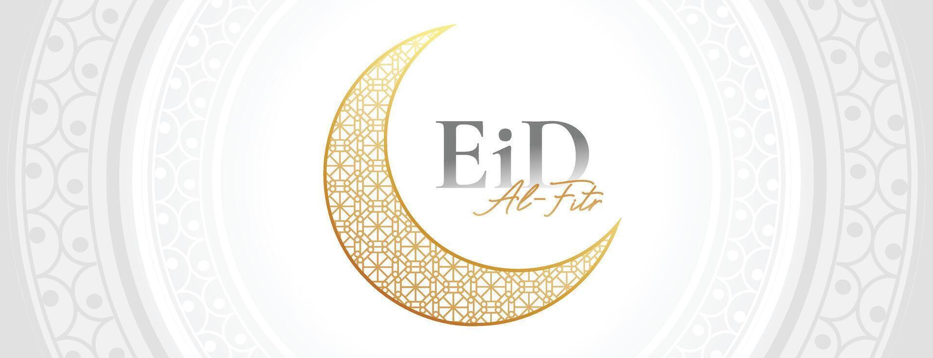 islamic festival eid al fitr wishes banner with golden half crescent vector