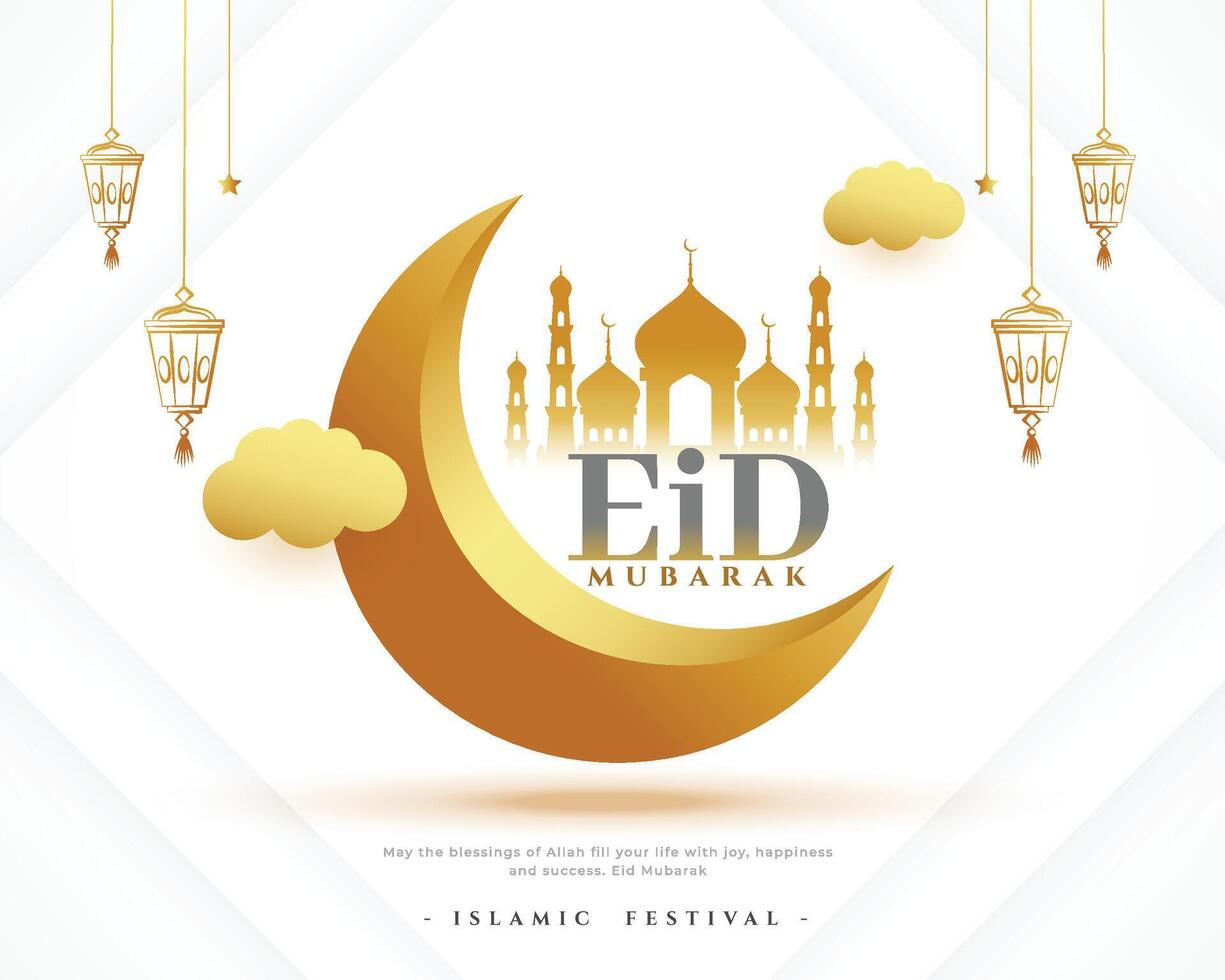 traditional eid mubarak greeting background with 3d half moon vector