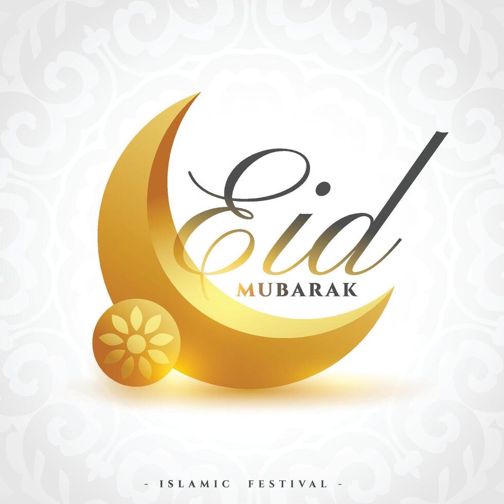 3d style golden half crescent for eid mubarak celebration vector