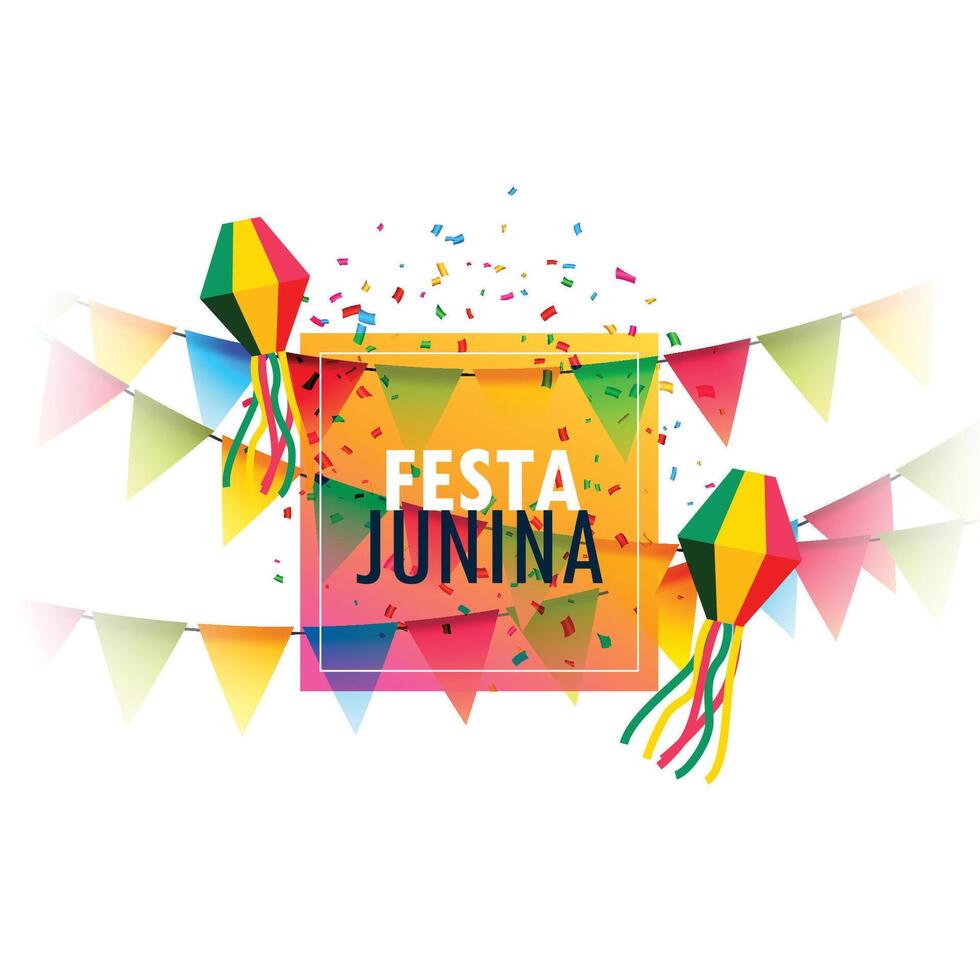 festa junina fiesta saludo tarjeta diseño con guirnalda y papel picado vector