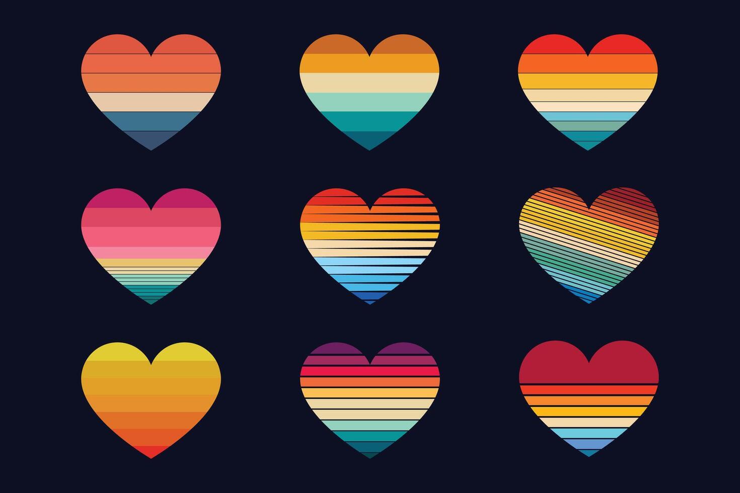 Vintage retro Heart background set collection vector