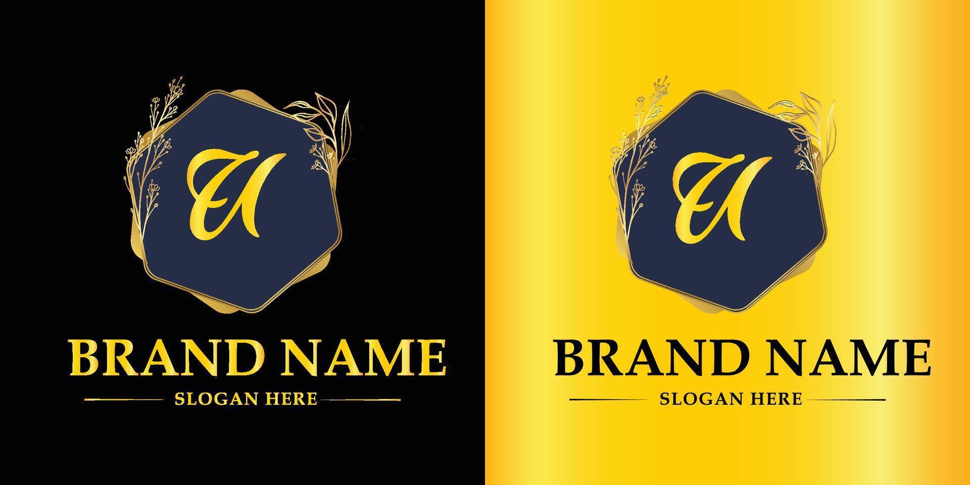 Luxury Logo With Company name in a circle. Logos for fashion, flower, beauty business. Latter U Logo . vector
