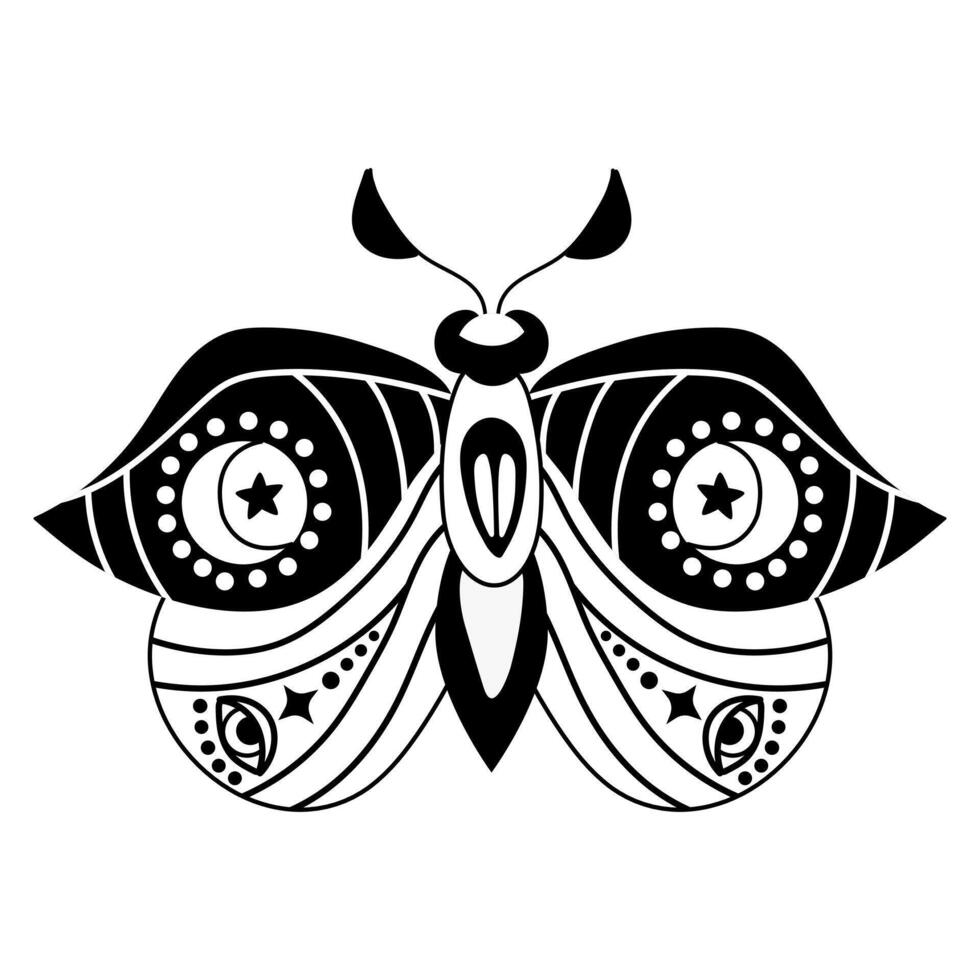 Mystical boho moth with moon phases. Design for poster, card, t shirt print vector