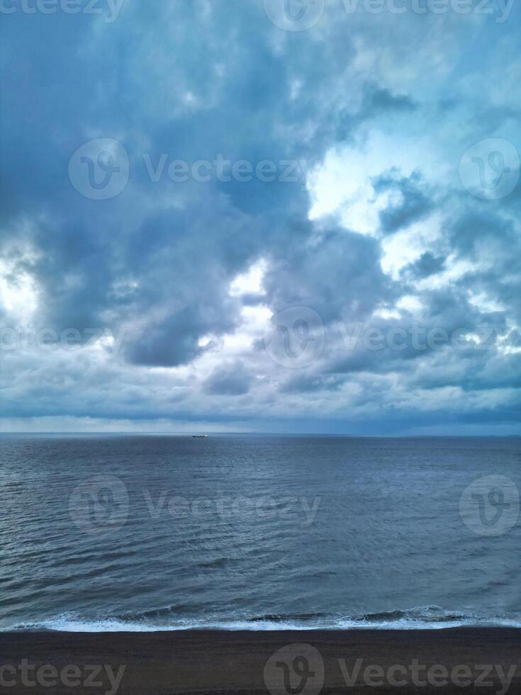 Aerial View of Walmer Beach and Sea View During Sunrise, Kent, England United Kingdom. April 21st, 2024 photo