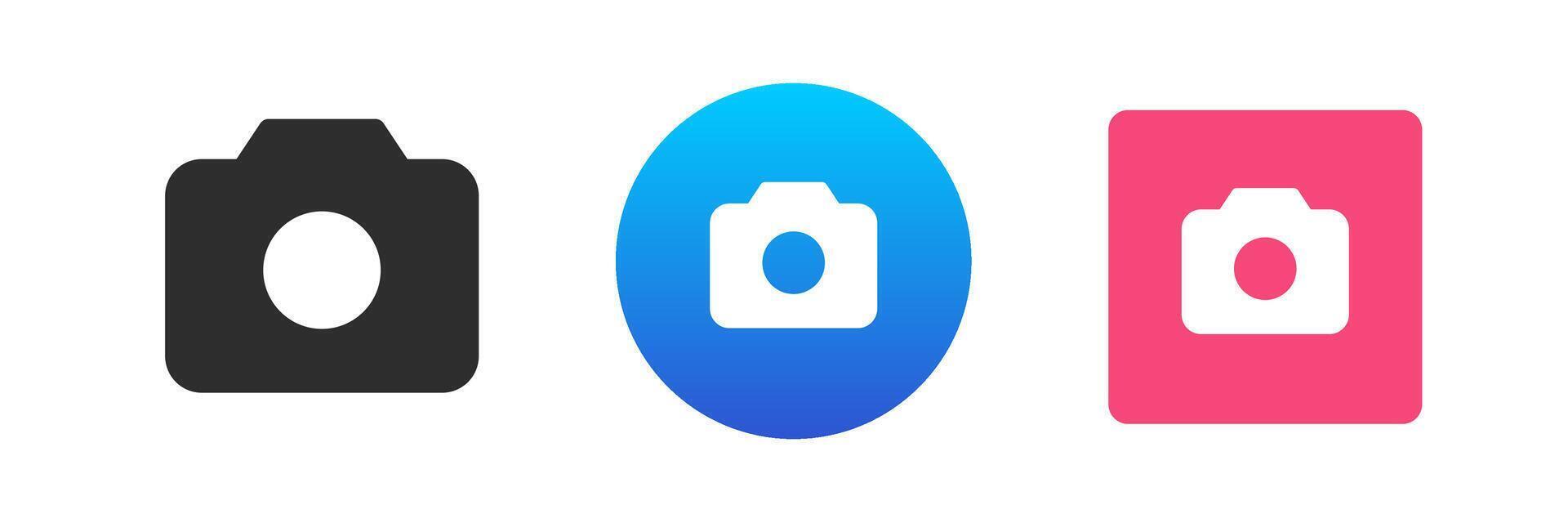 Camera photo multimedia content creation optical lens digital device icon set flat vector