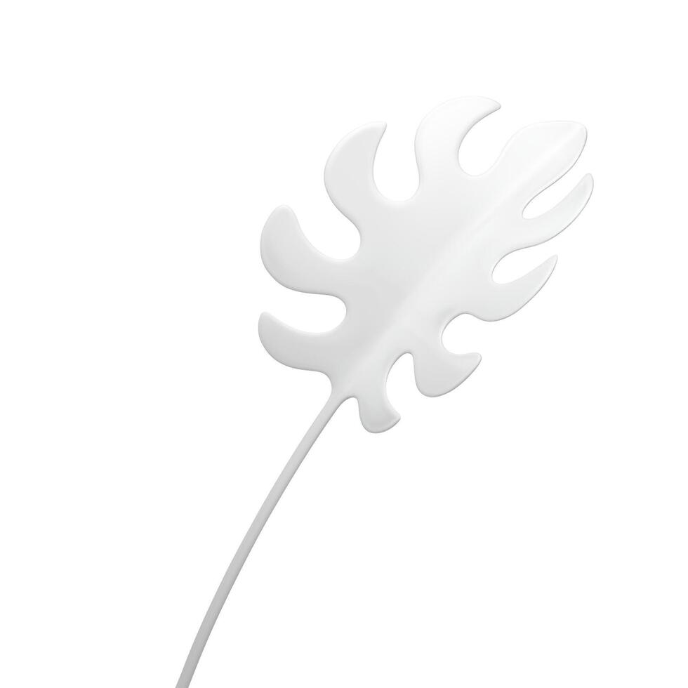 tropical lozano hoja con vástago blanco botánico elegante decoración elemento 3d icono realista vector