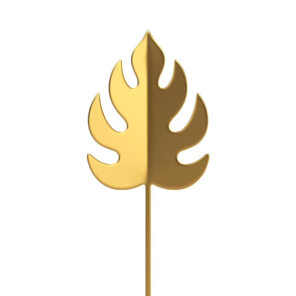 hoja helecho follaje planta selva palma árbol con vástago dorado prima decoración elemento 3d icono vector