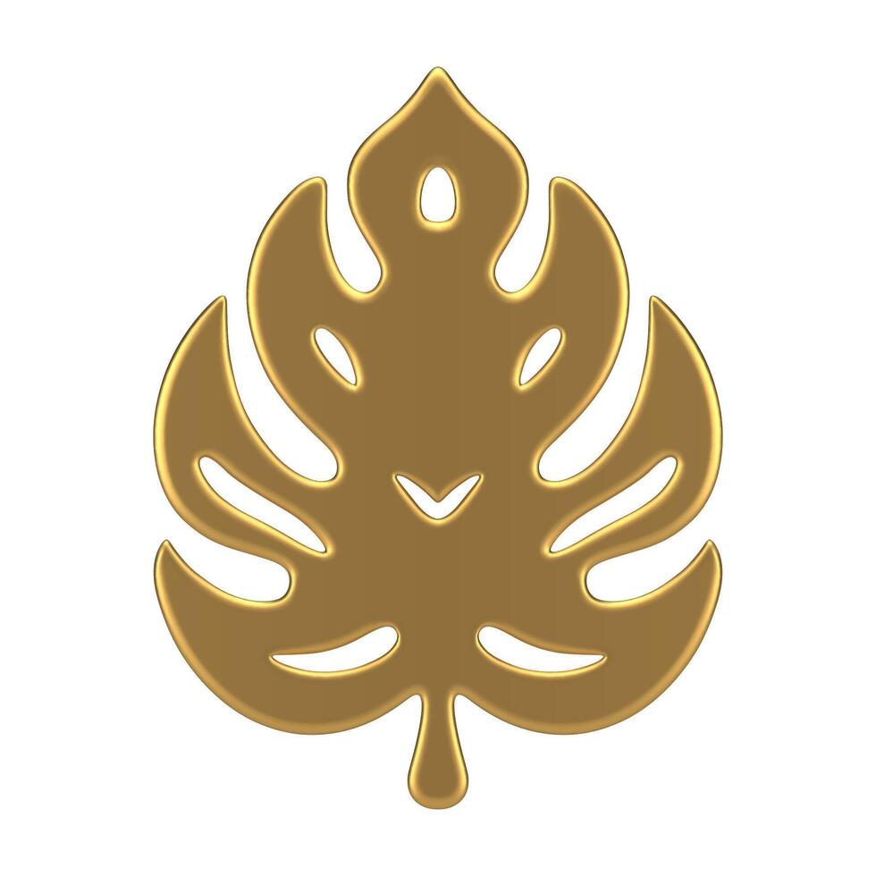 Fern leaf monstera ornamental plant foliage golden decor element wedding design 3d icon vector