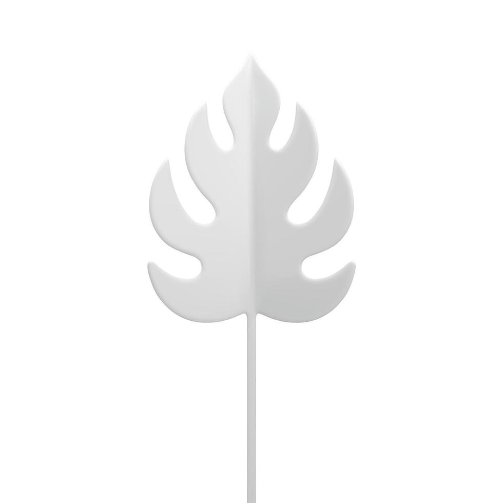 Tropical lush leaf with stem white botanic elegant decor element 3d icon realistic vector
