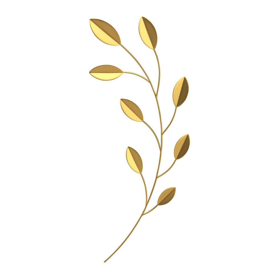 Tree branch botanical flora plant golden premium metallic decor element 3d icon realistic vector