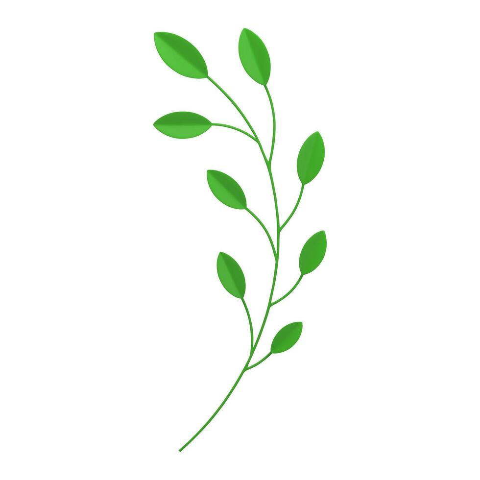 Green eco tree branch with leaves natural botanical blossom floral plant 3d icon realistic vector