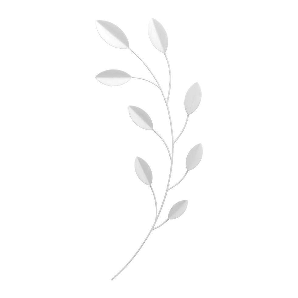 Tree branch leaves curved wooden plant white elegant decorative element 3d icon realistic vector