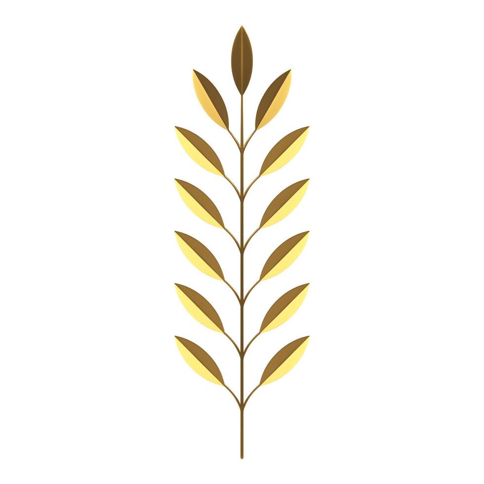 Tropical fern golden tree branch with stem and foliage floristic composition 3d icon vector
