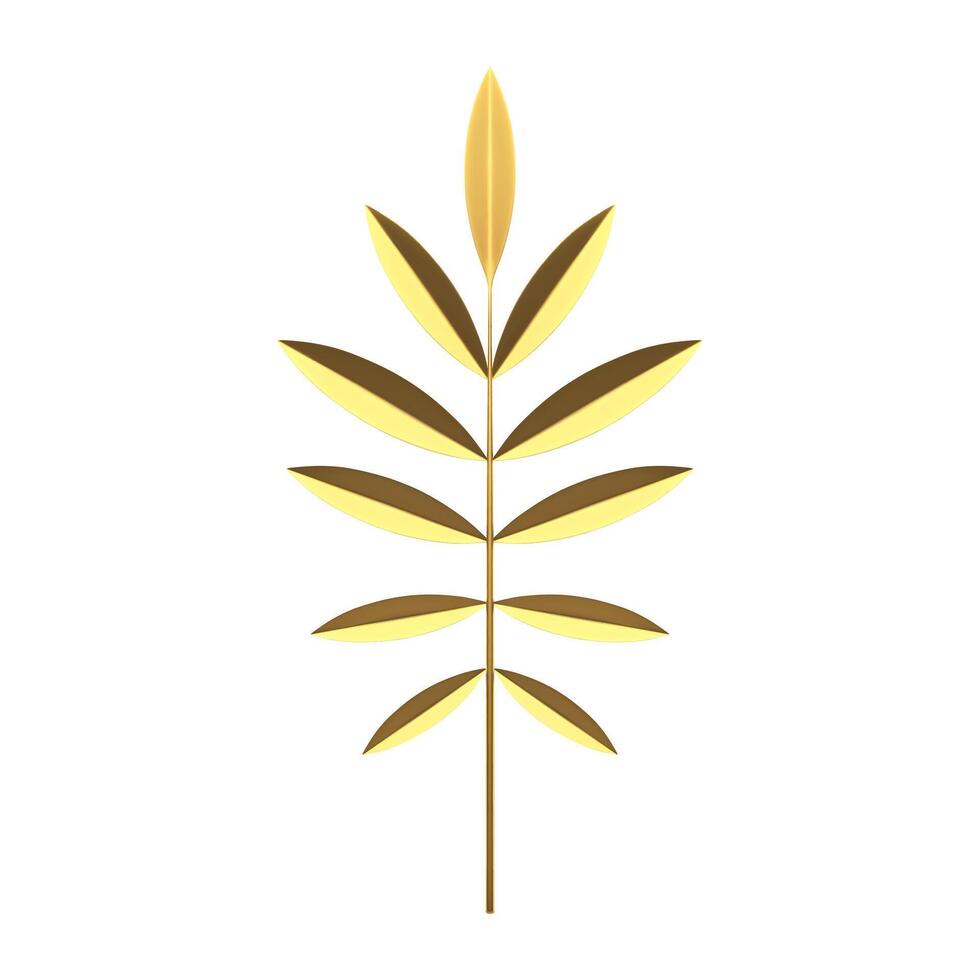 Golden tropical tree branch metallic premium floristic composition decor element 3d icon vector