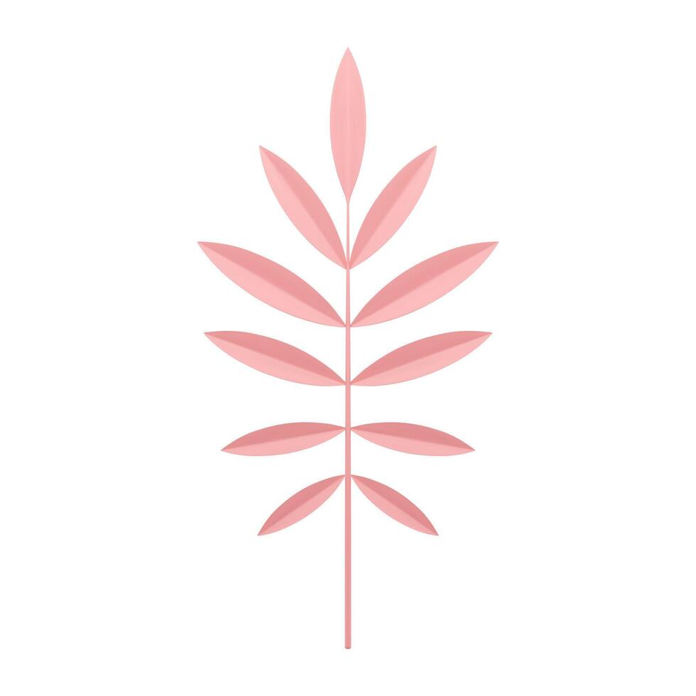 Fern pink tropical tree branch elegant herbal decor element 3d icon realistic illustration vector