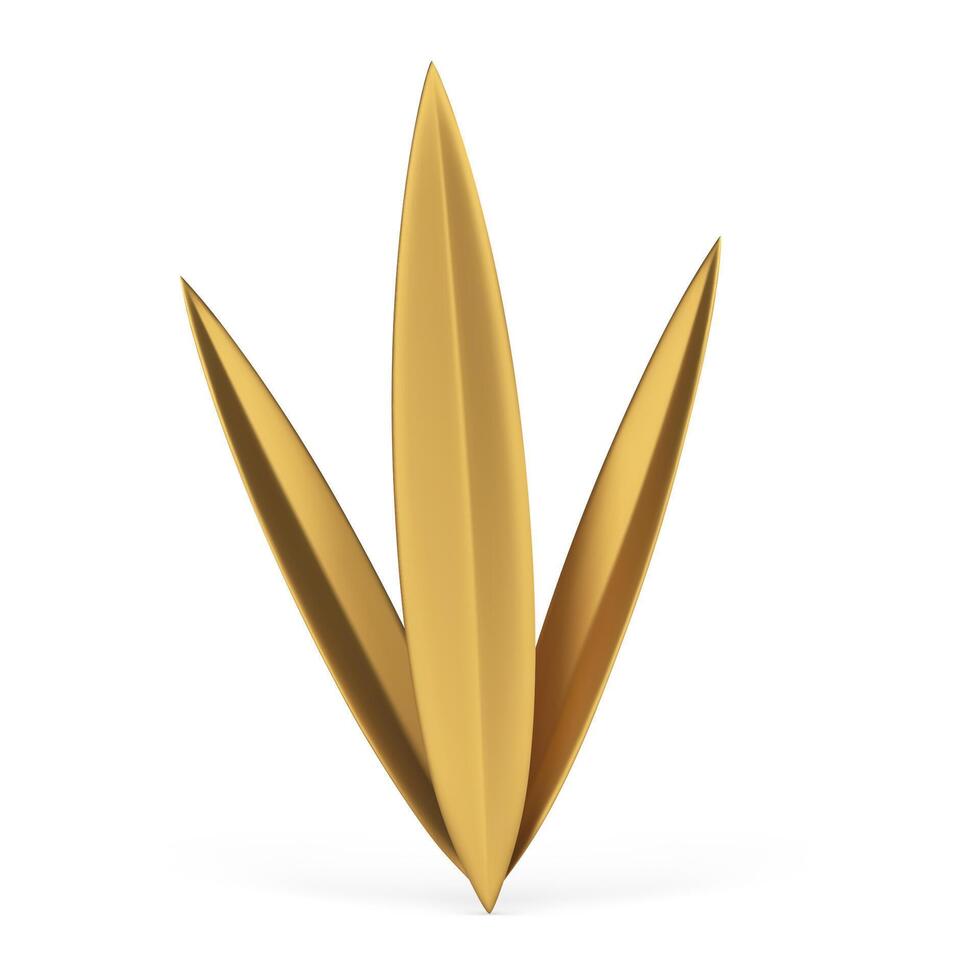 Grass leaves stem golden folded foliage premium metallic decorative element 3d icon realistic vector