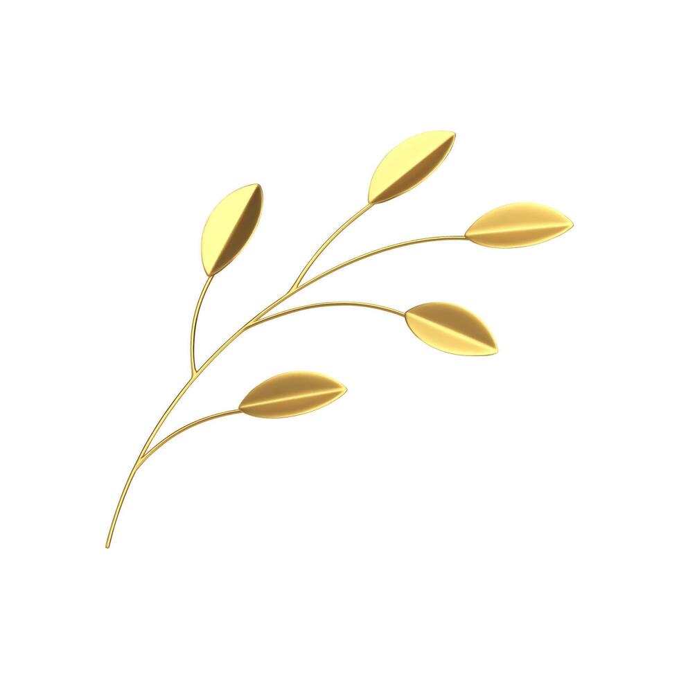 Golden tree branch with leaves premium botanical decor element 3d icon realistic illustration vector