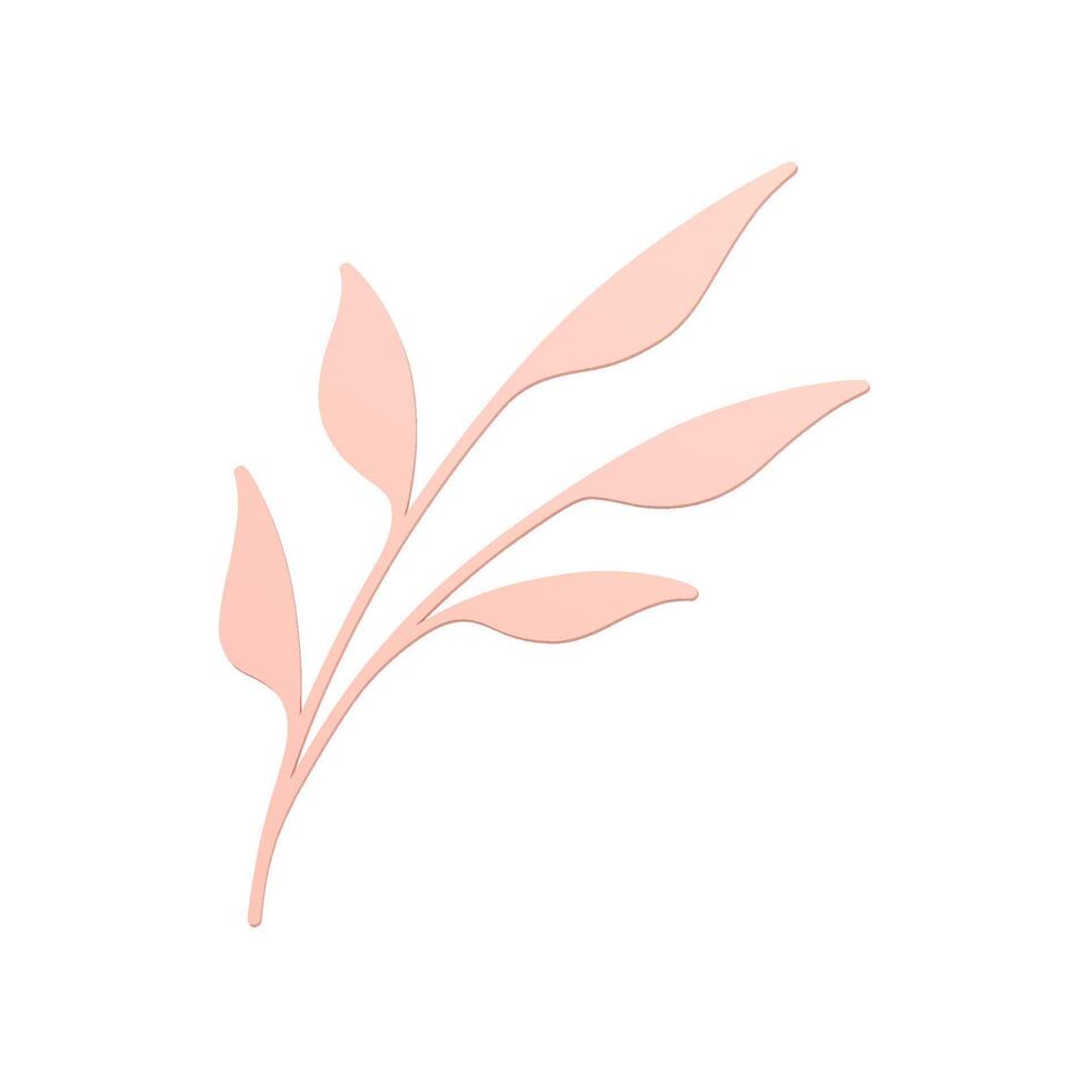 Pink tree branch with leaves wooden stem curved natural plant elegant decor element 3d icon vector