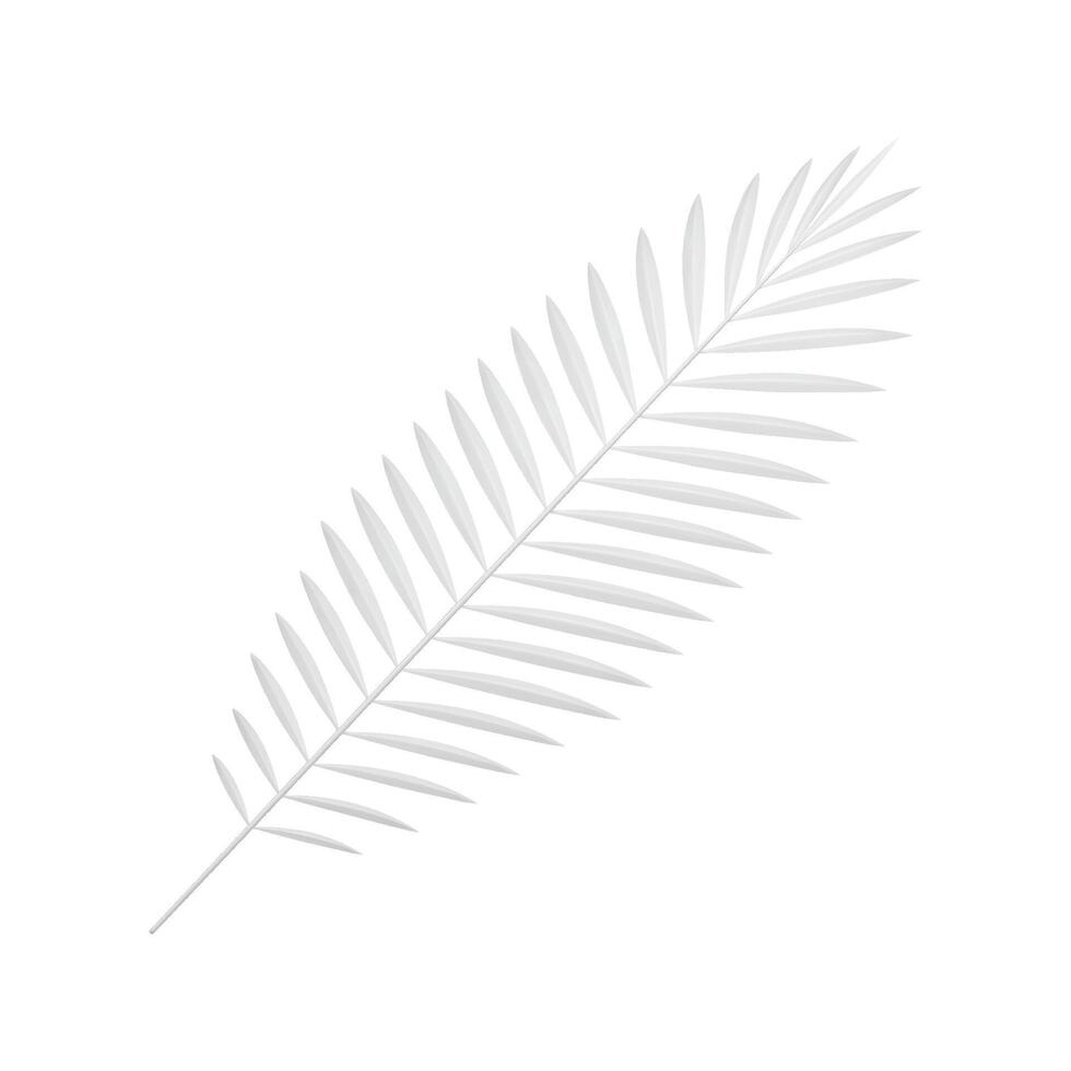 Tropical fern white elegant tree branch jungle paradise botanical art decor 3d icon realistic vector
