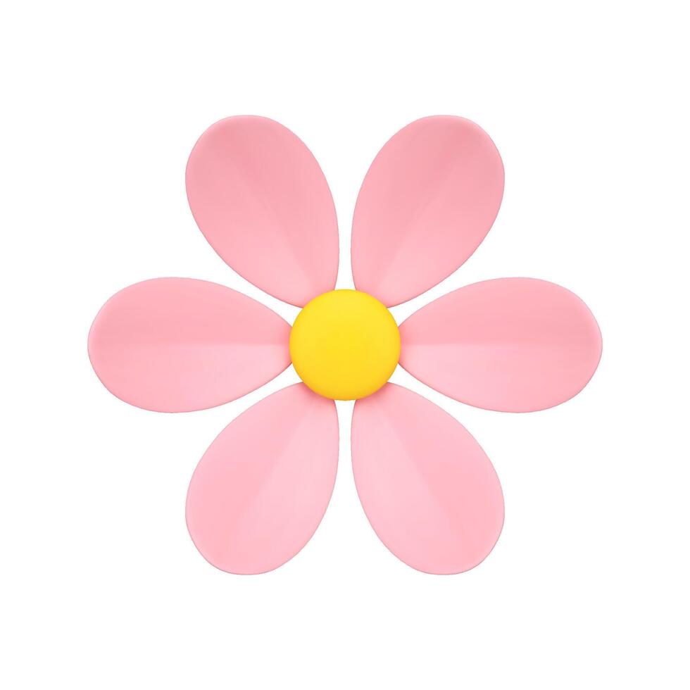 Pink romantic chamomile flower bud with six petals elegant decor element 3d icon realistic vector