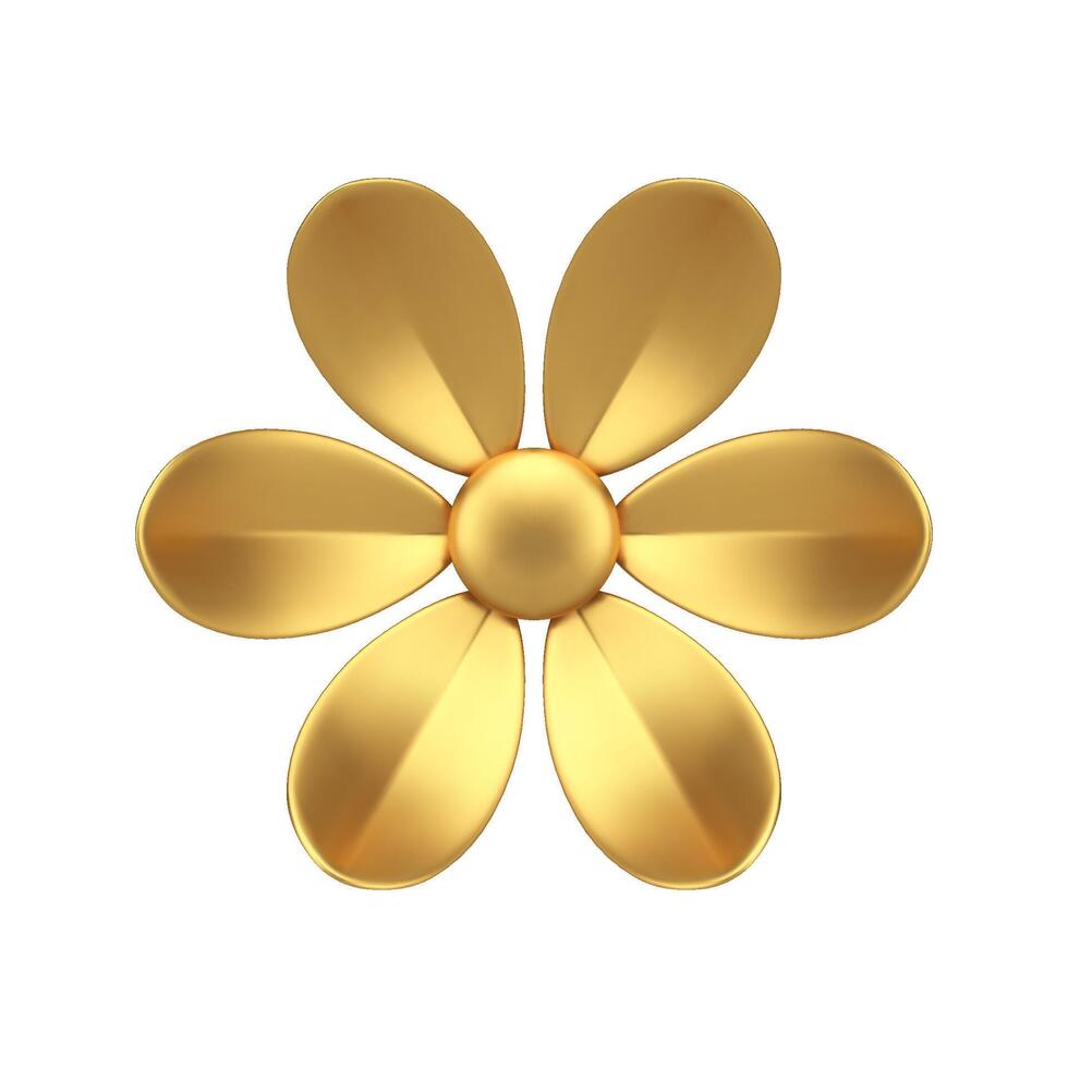 Golden flower bud chamomile with six petals floristic fashion decor element 3d icon realistic vector