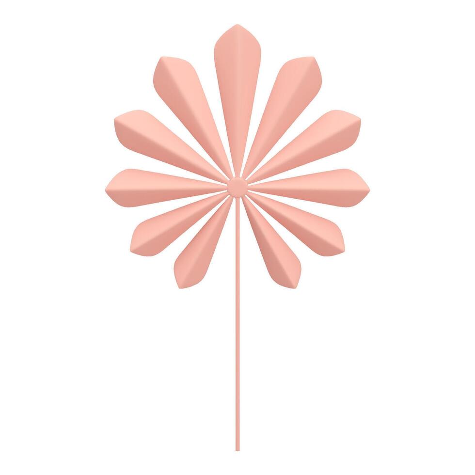 Flower pink romantic floristic decorative plant with folded petal stem 3d icon realistic vector