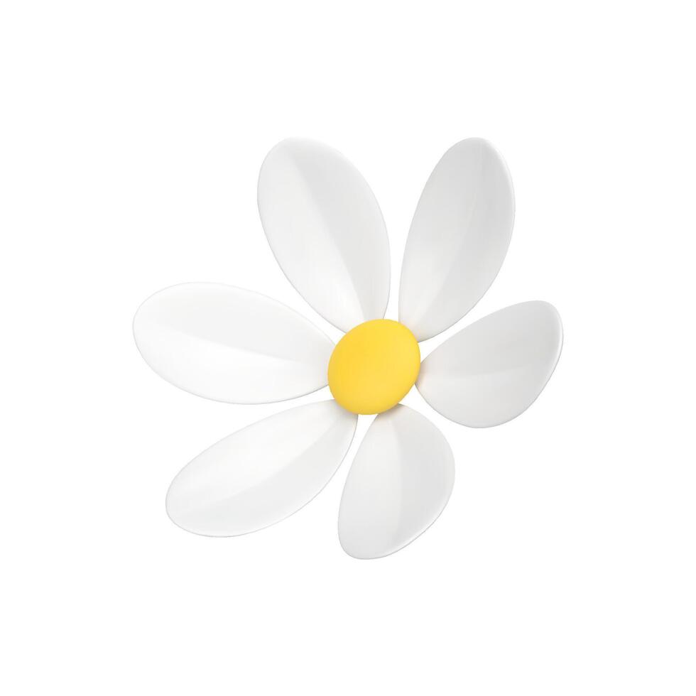 Chamomile organic bud flower botanical bloom with six petals natural ecology 3d icon vector