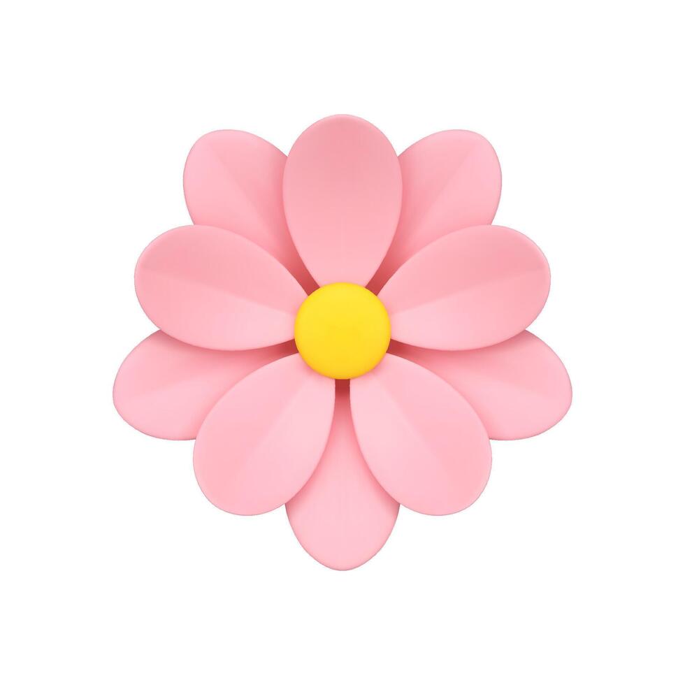 rosado romántico manzanilla flor brote con seis pétalos elegante decoración elemento 3d icono realista vector