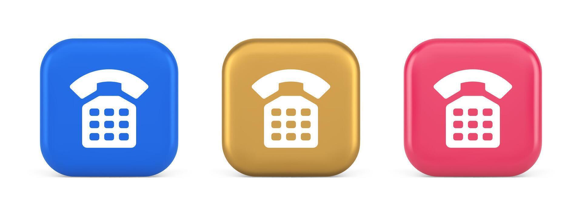 Phone customer support call contact connect button retro telephone handset 3d realistic icon vector