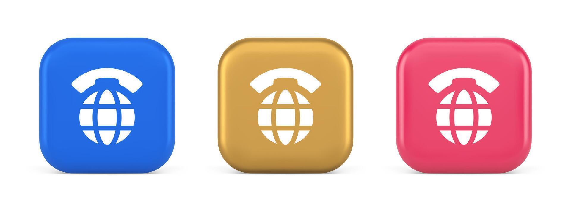 Global communication internet call connection button planet with handset 3d realistic icon vector