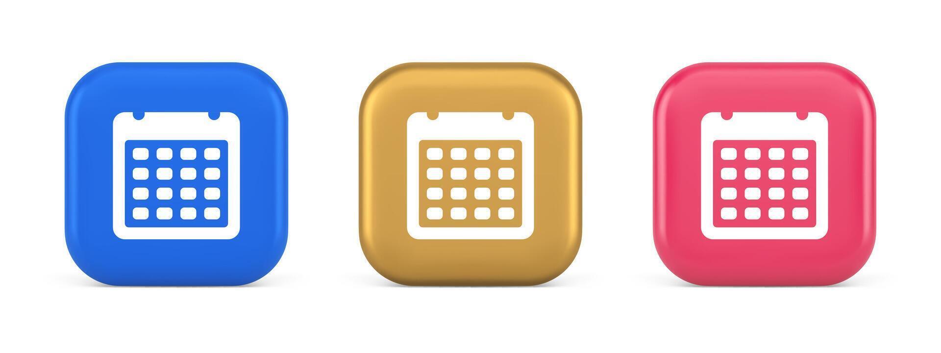 Calendar schedule button agenda event appointment reminder 3d realistic icon vector