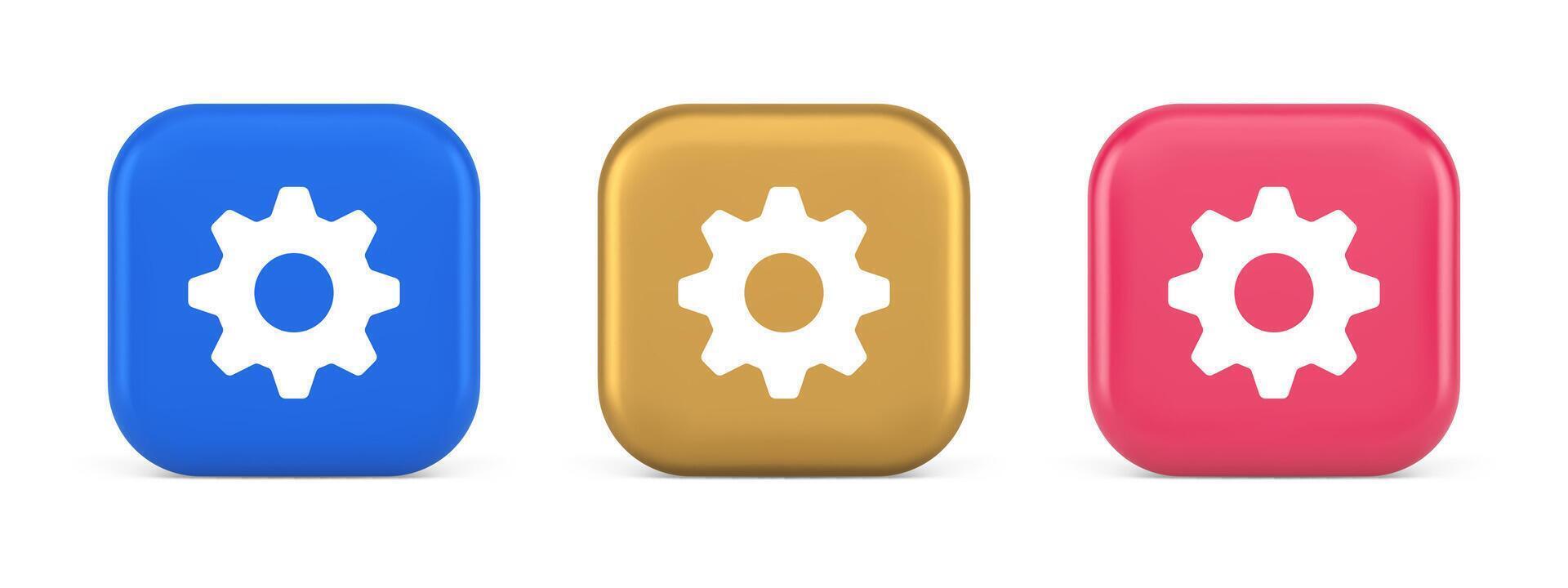 Cog gear button web technology setting repair business interface 3d realistic icon vector