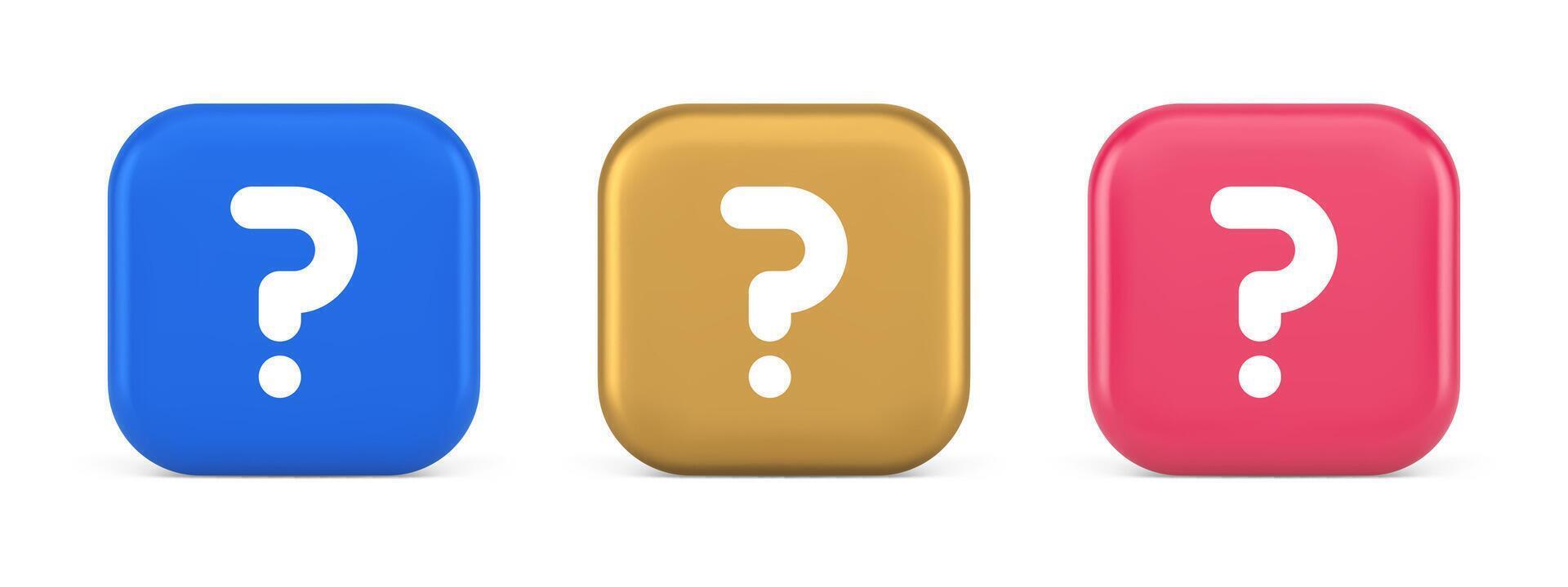 Question mark button advise attention answer FAQ point internet info support 3d icon vector