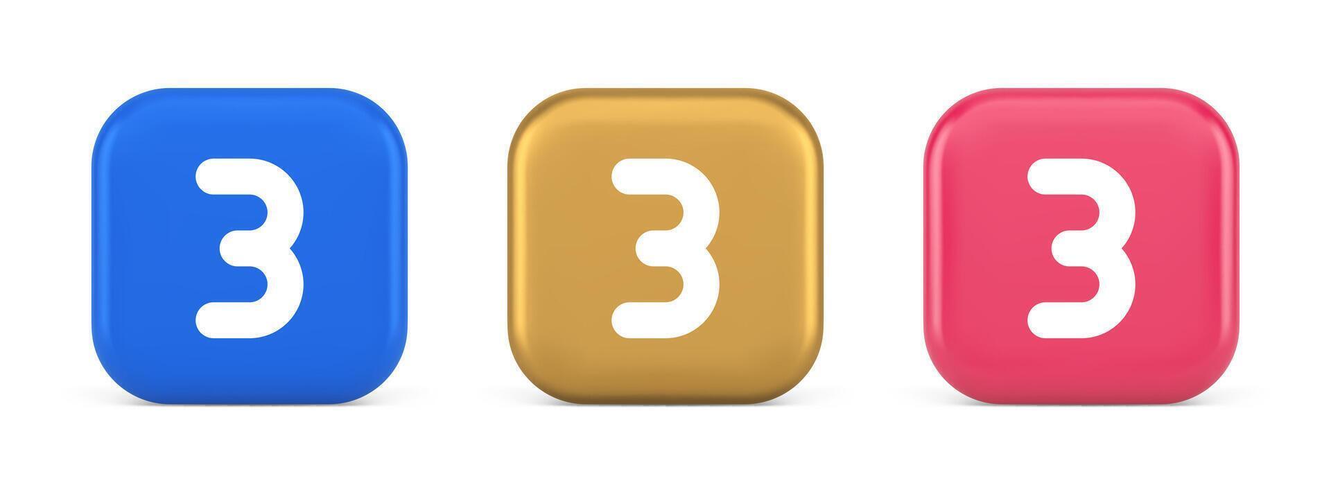 Three number button internet communication texting message character 3d realistic icon vector